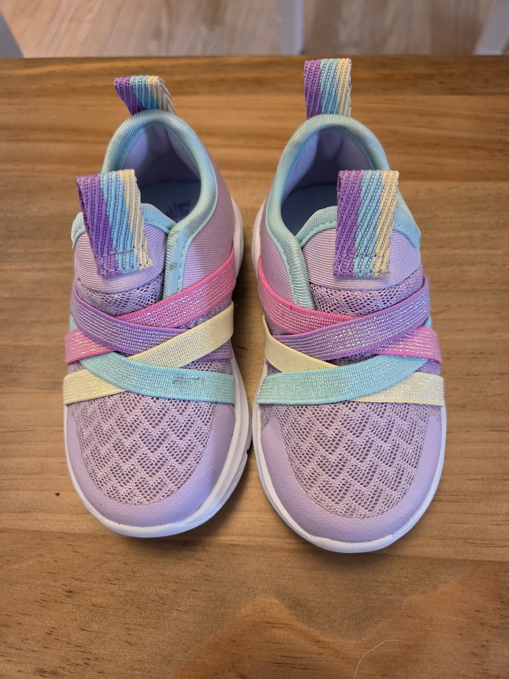 Skechers Girls Lavender Slip-On Sneakers with Pastel Rainbow Straps